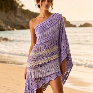 one shoulder crochet beach dress KIRA ONE SHOULDER CROCHET MINI DRESS