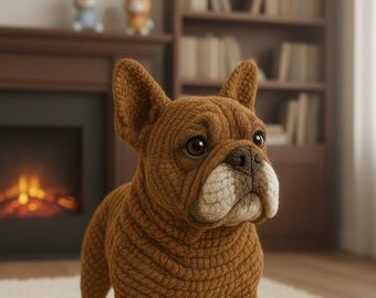 Patrón de crochet de bulldog amigurumi realista en PDF • Peluche de perro francés • Tutorial de animal de crochet realista