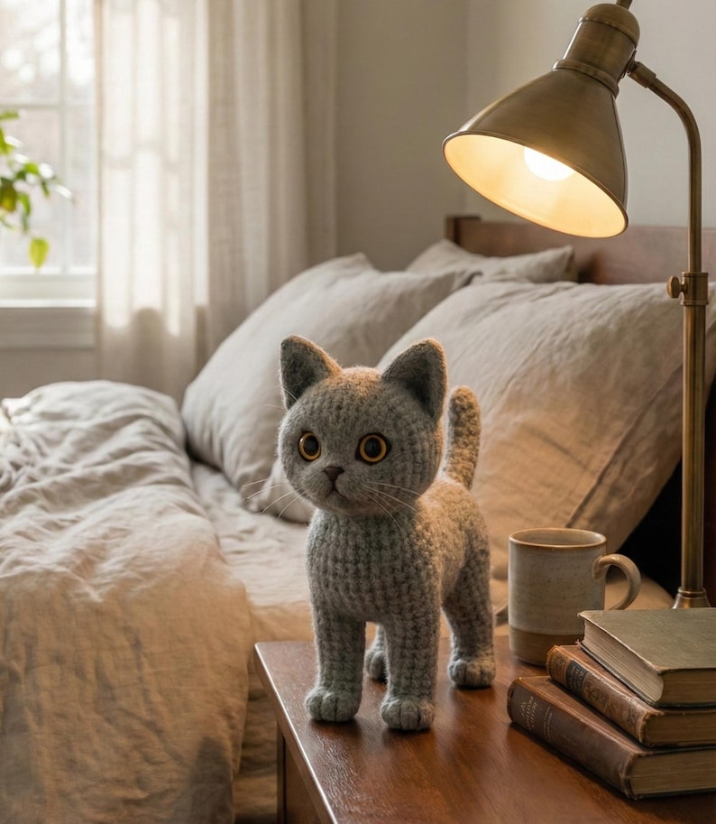 Realistic Brown Cat Amigurumi Pattern • Brushable Yarn Kitty Tutorial • Curly Yarn Crochet Toy image 16