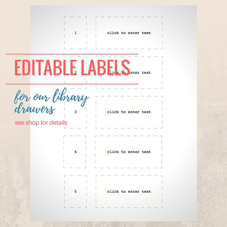 Editable Labels for Library Card Catalog Drawer (instant Download) Etsy