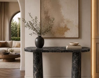 Black Marble Console Table, Modern Entryway Table, Luxury Stone Hallway Table, Handmade Foyer Console, Sculptural Furniture