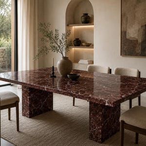 Rosso Levanto Marble Dining Table, Red Marble Table, Luxury Dining Table, Natural Stone Kitchen Table, Handmade Modern Marble Furniture