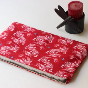 Dragons on Red Cotton Clutch