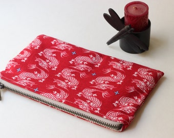 Dragons on Red Cotton Clutch