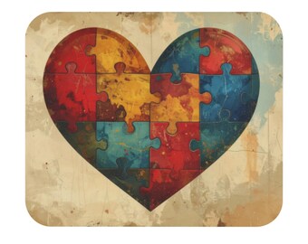 Puzzle Heart Mouse Pad | Colorful Jigsaw Heart Desk Mat