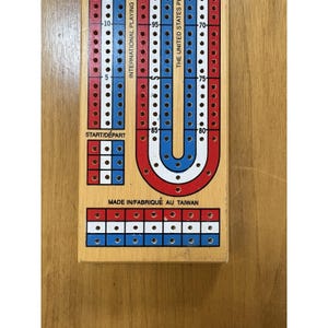 Vintage Bicycle Wooden Cribbage Board 3 Track 7 Pegs Red & White Made in Taiwan image 4