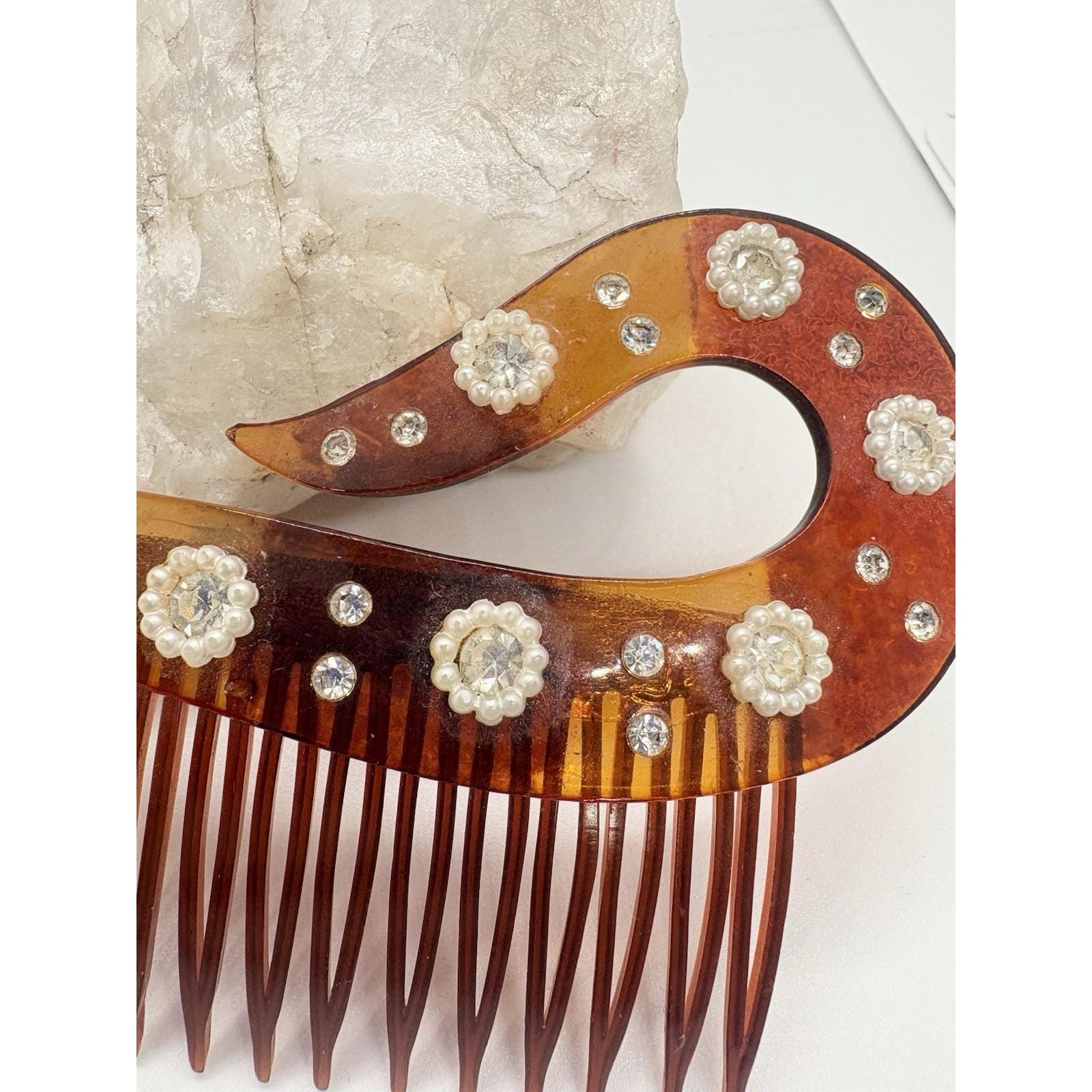 Vintage 1920s Celluloid Art Deco Hair Comb Faux Tortoise  display picture 2