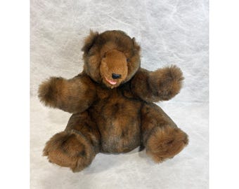 Vintage Cascade Toy Brown Grizzly Bear Hand Puppet Plush Faux Fur Stuffed Animal