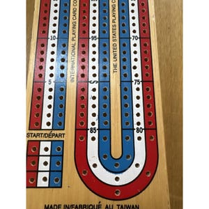 Vintage Bicycle Wooden Cribbage Board 3 Track 7 Pegs Red & White Made in Taiwan image 3