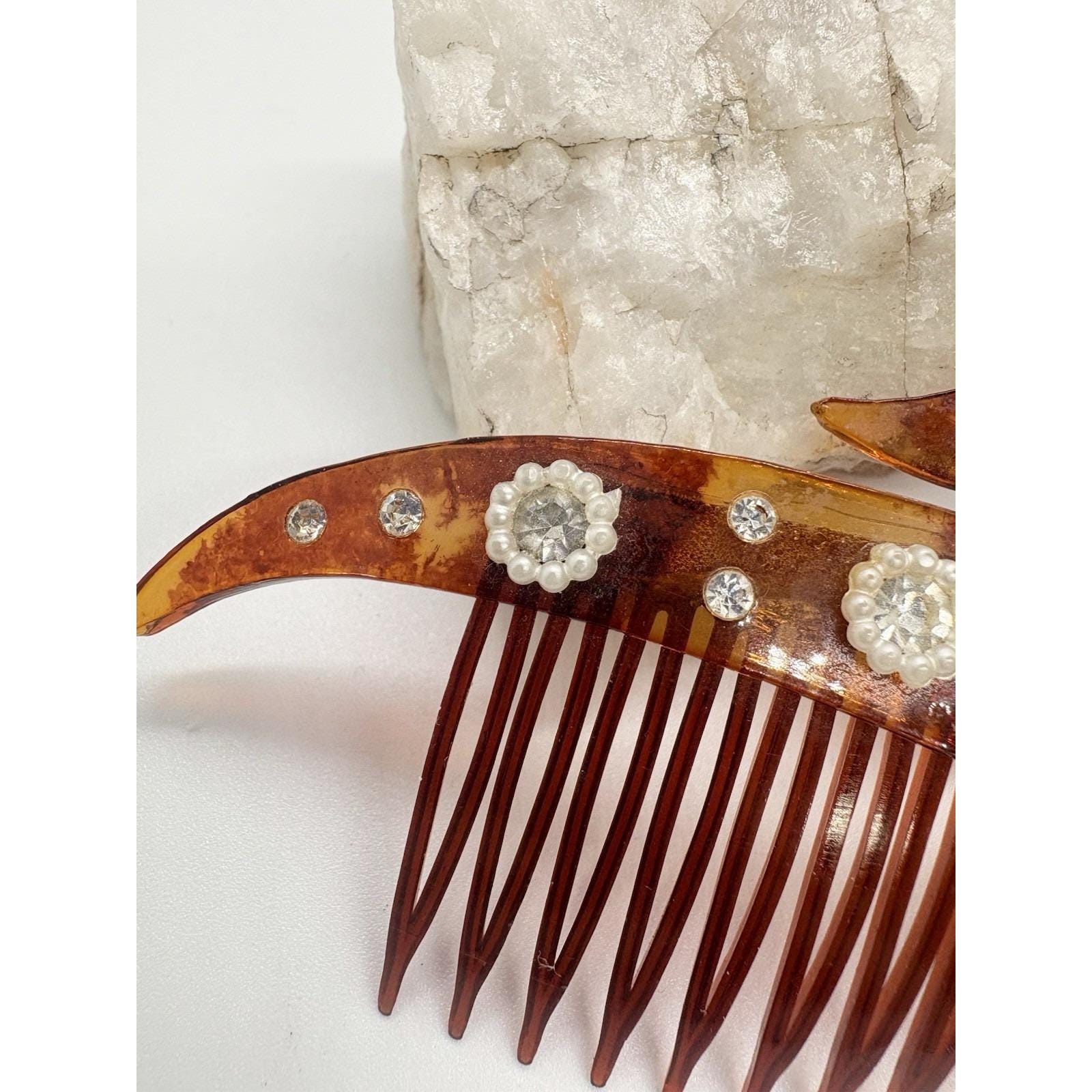 Vintage 1920s Celluloid Art Deco Hair Comb Faux Tortoise  display picture 3
