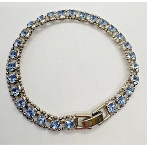 Vintage Silber Tone Strass Armband Mid Century Blau Glassteine funkelnd