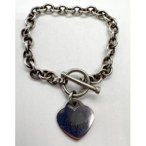 Vintage Sterling Silver Toggle Heart Bracelet 6.25&quot; Classic Rolo Link Chain 925