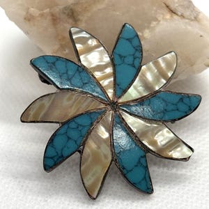 Broche vintage AIIM Taxco México con incrustaciones de turquesa en plata de ley, 3,6 g