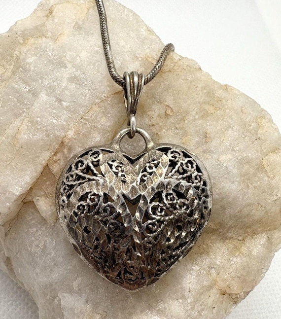 ビンテージハートネックレスパフィーハートシルバー925