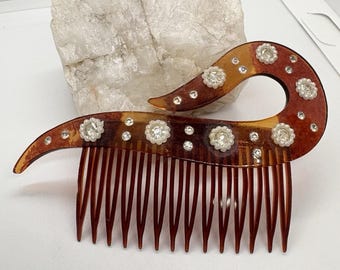 1920s Art Deco Celluloid Silver Rhinestone Hair Clip Comb Vintage Tortoise shell Gorgeous Vintage Art Deco Tortoise Shell Hair Com With Art  main image 2