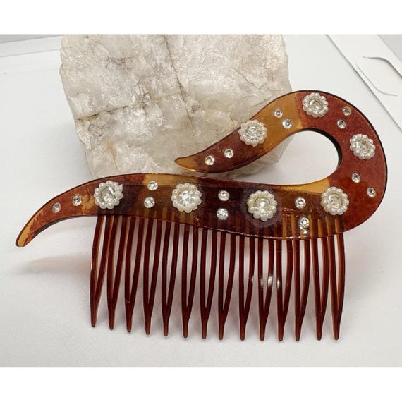Vintage 1920s Celluloid Art Deco Hair Comb Faux Tortoise  display picture 1