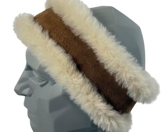 Vintage Sundance Sheepskin Headband Brown Suede Shearling Fur Winter Ear Warmer