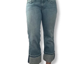 Vintage Y2K Abercrombie & Fitch Light Wash Cropped Jeans | 2000s Low Rise Cuffed Capri Denim