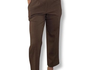 Pantalones vintage de cuadros escoceses marrones de los años 90 / Pantalones de estilo académico con pliegues de pata de gallo y tiro medio / Prenda básica minimalista