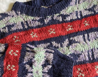 VTG 100% wol Ecuadoraanse dikke handgebreide trui heren L Fair Isle Rustic Cabin