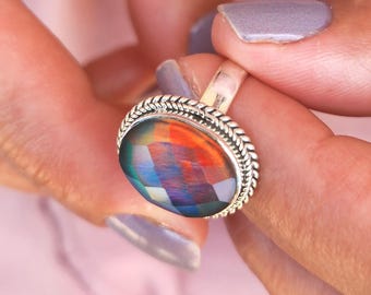 Aurora Borealis Opal in 925 Sterling Silver, Northern Lights Statement Jewelry Gift, USA Seller