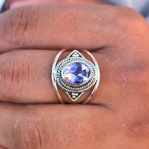 Amethyst Ring 925 Sterling Silver, Boho Statement Jewelry, February Birthstone Gift