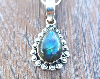 Ciondolo in labradorite in argento sterling 925 - Collana con pietra preziosa a goccia - Venditore USA