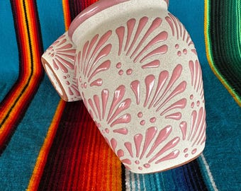 Clay Cielito Lindo Jarrito Grande en Rosita, Pink Talavera Style Cantaritos for Centerpieces or Beverages! Hecho en Mexico Pintada a Mano,XL