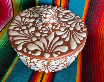 Auténtico calentador de tortillas de Talavera estilo mexicano, guardián de tortillas de terracota hecho a mano, Tortillero de Barro, diseño de goteo Cielito Lindo