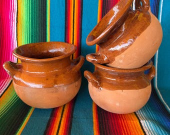 Olla de Barro Chica, Barro Mexicano para Café de Olla, Olla de frijol de arcilla mexicana, Olla de terracota pequeña con fondo sin esmaltar