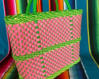 Bolsas Mexicanas de Plástico, Medium Size Beach Bag for everything! Artisan Made Handbag, Washable Material, Bolsa Tejida, Watermelon Color