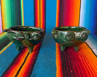 Salsero en forma de puerco, Barro Verde Mexicano, Plato de Salsa de Cerdo de Arcilla, Cerámica de Glaseado Verde de México, Cerámica estilo Oaxaca, Salsero Verde