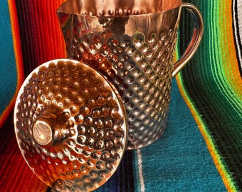 Hammered Copper Pitcher with Lid from Santa Clara de Cobre, Cobre para la Salud, Copper Serving Carafe with Lid and Handle, Jarra de Cobre