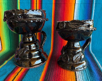 Copalera de Barro Mexicano con Flor, Copal Incense Burner, Palo Santo Burner for Home, Copalero Negro Mexicano, Available in Two Sizes!