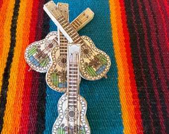 Guitarra de madera artesanal en miniatura para altares del Día de Muertos, Guitarra de madera para Ofrendas, Día de Defunto