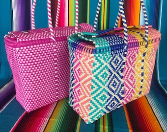 Bolsas Mexicanas de Plástico, Large Beach Bag for everything! Artisanal Handbag for Produce, or Diaper Bag, Water Resistant Plastic