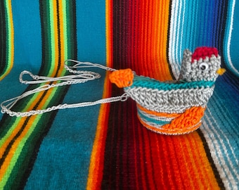 Artisanal Coin Purse, Made in Mexico, Crochet Chicken Shoulder Bag, Coin Purse with Zipper, Mexican Kids Coin Purse