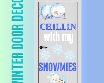 Winterklas deurdecoratiekit Afdrukbare sneeuwpop klaslokaaldecoratie prikbord