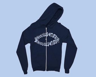 Sudadera con capucha y cremallera "La escuela mata a los artistas" estilo Y2K