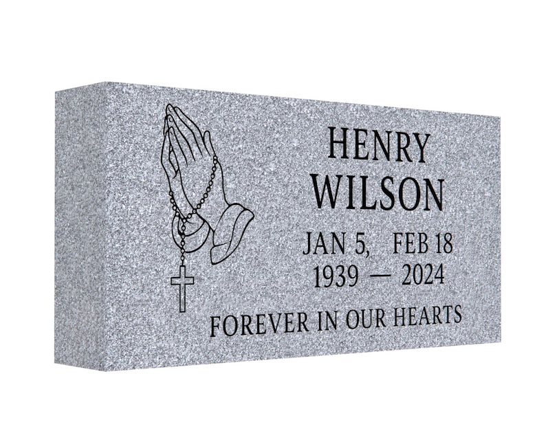Rectangular Headstone Praying Hands Headstone, Rosary Grave Marker, Personalized Granite ...