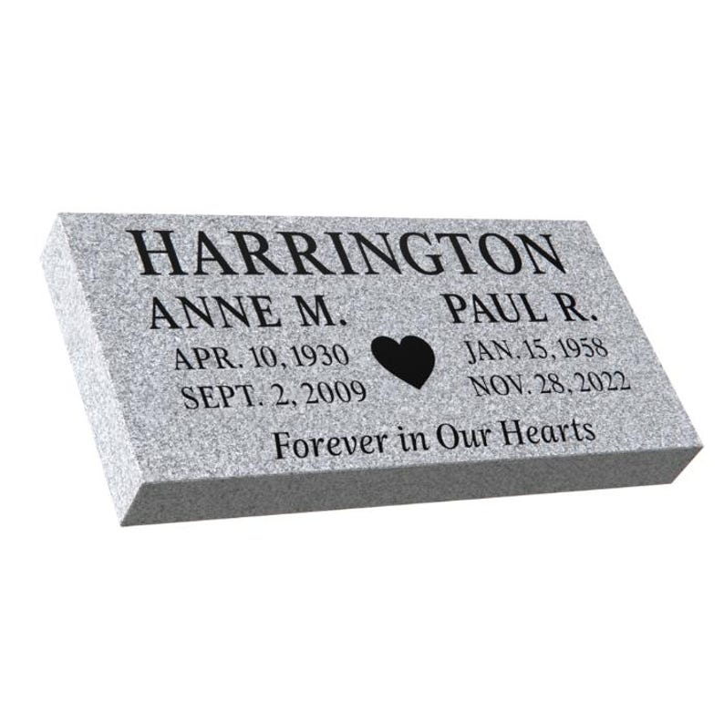 Rectangular Headstone Custom Companion Headstone 36x18x4 – Engraved Gray Granite Memorial ...