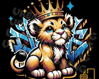 Graffiti Crowned Lion Cub PNG | Street Art Design (Digital Download)