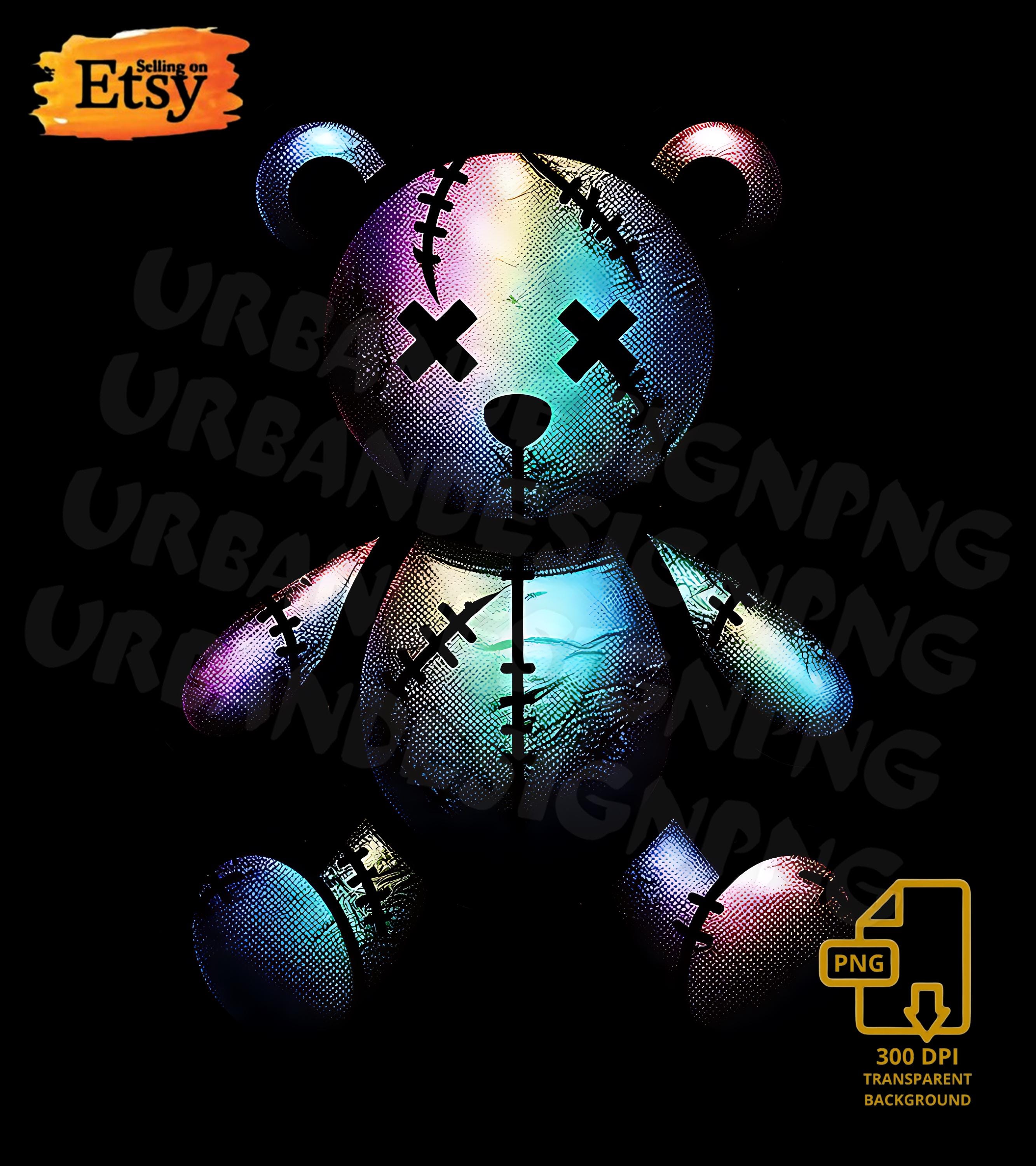 Neon Teddy Bear PNG – Dark Pop Art Stitched Doll (digital Download) - Etsy