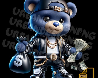 Gangster Money Bear PNG – Streetwear Hip Hop Bear Art (Digital Download)
