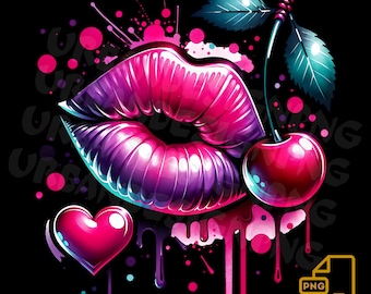 Neon popart lippen, png PNGEgg | Cherry Kiss-sublimatie (digitale download)
