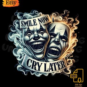Camiseta y calcomanía con diseño de tatuaje chicano y máscara de payaso "Sonríe ahora y llora después"