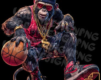 Hip Hop Monkey PNG | Basketball Chimpanzee Clipart | Streetwear Animal Digital Download