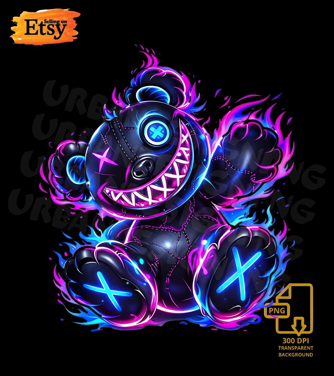 Neon Cyberpunk Teddy Bear PNG – Glowing Plush Graphic (digital Download ...
