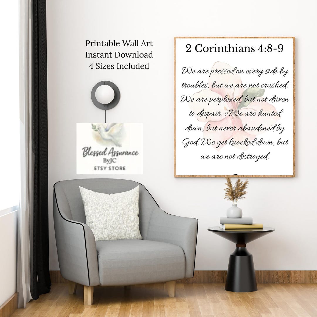 2 Corinthians 4:8-9 Scripture Wall Art Printable Bible Verse (instant ...