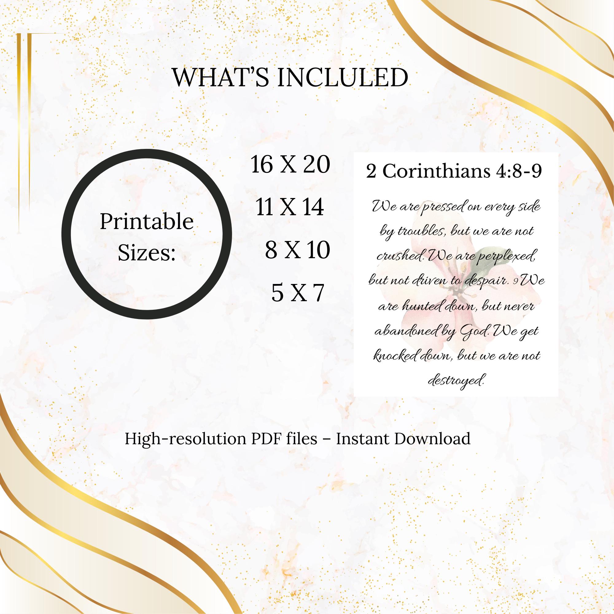 2 Corinthians 4:8-9 Scripture Wall Art Printable Bible Verse (instant ...